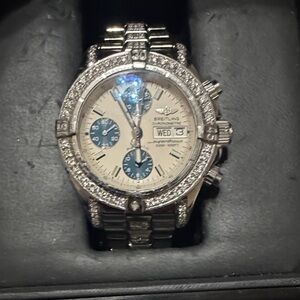 Breitling Silver Watch with Blue Dials